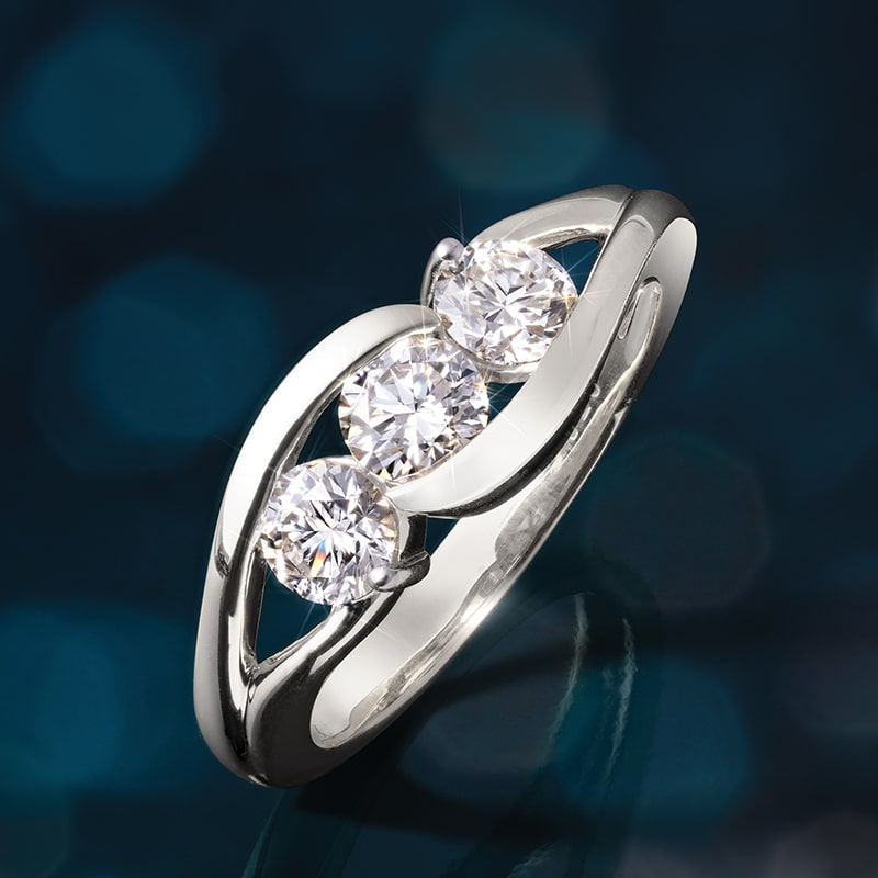 3-Stone Lab-Grown Diamond Anniversary Ring (1 ctw, Rhodium-finished)